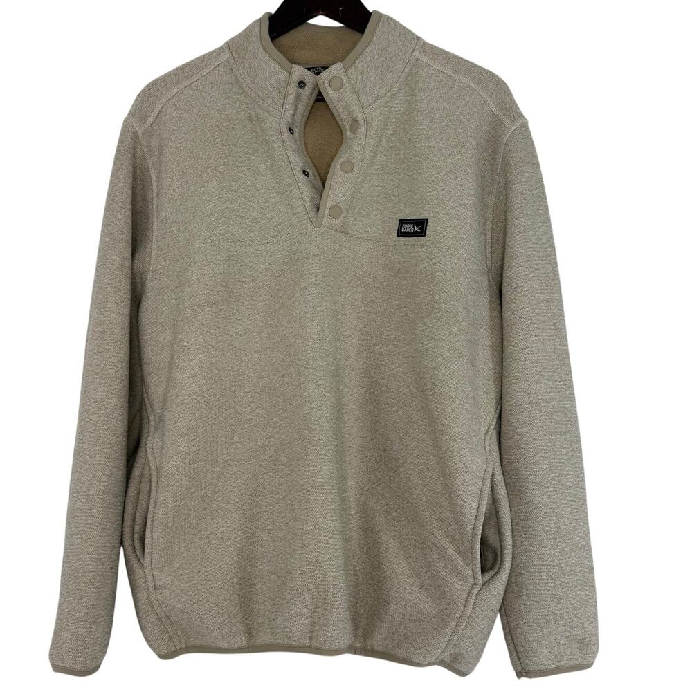 Eddie Bauer Men's L Quarter Zip Fleece Lined Pullover Sweater Beige Outdoor